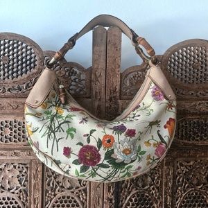 Vintage Gucci Bamboo Flora Canvas Bag
